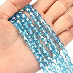 電気メッキガラスビーズセット  多面カットオーバル  空色  7.5x6mm  穴：1mm  約70個/連  20.67インチ（52.5cm）&nbsp;LS-GC6X9MMC20Y-AB