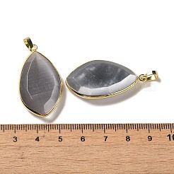 キャッツアイペンダント  ラックメッキ真鍮ループ付き  オーバルチャーム  グレー  36~36.5x19.5~20x6~6.5mm  穴：6.5x3.5mm&nbsp;G-K338-08G-07
