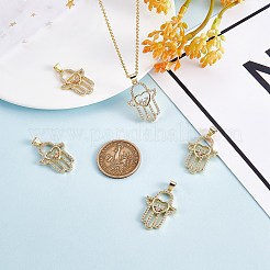 5個ラックメッキ真鍮マイクロパヴェキュービックジルコニアペンダント  カドミウムフリー＆鉛フリー  ハムサの手/心のあるミリアムの手  18KGP本金メッキ  29x19.5x3mm  穴：4x3mm&nbsp;ZIRC-SZ0003-76