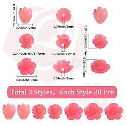 60個 3種類のスタイルの合成サンゴ彫刻ビーズ  染め  花  ライトコーラル  6~10x6~7mm  穴：1~1.2mm  20個/スタイル&nbsp;CORA-SC0001-08