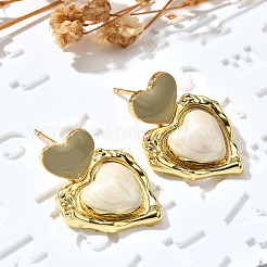 ハート真鍮エナメルスタッドピアス  カドミウムフリー＆鉛フリー  長持ちメッキ  ラックめっき  18KGP本金メッキ  ホワイト  25x17mm&nbsp;EJEW-Z086-17G-01