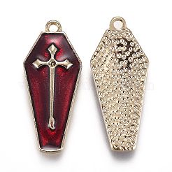 ハロウィンテーマアロイエナメルペンダント  十字架のついた赤い棺  レッド  25.5x11x3mm  穴：1.2mm&nbsp;X-ENAM-J649-14LG-02
