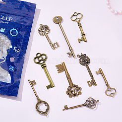 18個9スタイルチベットスタイルアロイビッグペンダント  鉛フリー＆カドミウムフリー  キーホルダーキー  アンティークブロンズ  70~82x19~31x2~6mm  穴：2~18.5mm  2個/スタイル&nbsp;FIND-SC0001-80