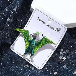 翼竜のエナメルピン  バックパックの服に合うアンティークシルバー合金ブローチ  ライム  41.5x68.5mm&nbsp;JEWB-Q004-02AS-01