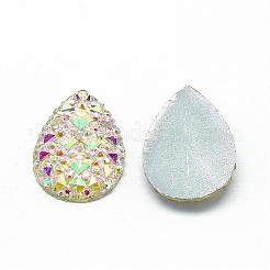 樹脂カボション  底面銀メッキ  ABカラーメッキ  ティアドロップ  ホワイト  25x18x3~3.5mm&nbsp;CRES-Q193-18x25-10AB