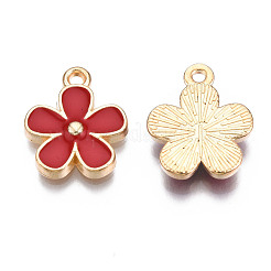 合金エナメルチャーム  カドミウムフリー＆鉛フリー  ライトゴールド  花  ファイヤーブリック  15.5x13x2.5mm  穴：1.4mm&nbsp;X-ENAM-Q446-007-RS