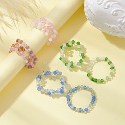 2 個 2 スタイルのガラス編組ビーズフラワーストレッチリングセット女性用  ミックスカラー  内径：17.5~18mm  1個/スタイル&nbsp;RJEW-JR00592