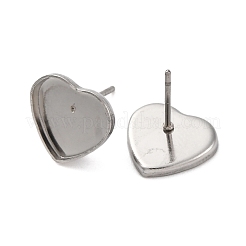 変色しにくい304ステンレススチール製イヤリング金具  ハート  ステンレス鋼色  トレイ：11.5x10mm  11x12x1.5mm  ピン：0.8mm&nbsp;STAS-P198-21