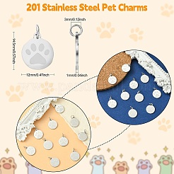 ステンレス製ペットチャーム201個  丸カン付き  犬の足のプリントとフラットラウンド  ステンレス鋼色  14.5x12x1mm  穴：3mm&nbsp;STAS-CJ0001-97P