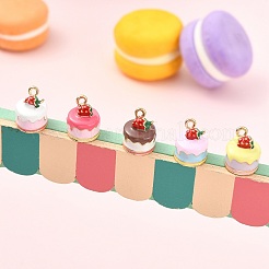5本5色合金エナメルペンダント  ケーキチャーム  ゴールドカラー  ミックスカラー  10.5x10.5mm  穴：1.6mm  1pc /カラー&nbsp;ENAM-CJ0007-63