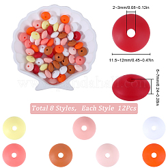 食品グレードの環境に優しいシリコンそろばんビーズ96個、12色  ミックスカラー  11.5~12x6~7mm  穴：2~3mm  12個/カラー&nbsp;SIL-SC0001-87B