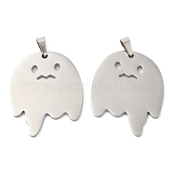 変色しないハロウィーン 304 ステンレススチールペンダント  ゴーストチャーム  ステンレス鋼色  30x24.5x1.5mm  穴：6.5x3.5mm&nbsp;STAS-R122-15P