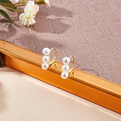 トリプルシェルパールビーズフープピアス  女性のための真鍮のアクセサリー  ゴールドカラー  18x19.3mm  ピン：1mm&nbsp;JE1001A