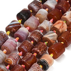 染色・加熱された天然ファイヤーアゲートビーズ連売り  コラム  チョコレート  14.5~20x14~16mm  穴：1.2~1.4mm  約18~19個/連  15.55''~16.93''（39.5~43センチメートル）&nbsp;GG-CBAB9C6-K01-01
