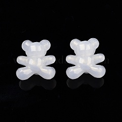 グリッターパウダービーズ入り不透明アクリル  クマ  ホワイト  17x16x11mm  穴：3mm&nbsp;X-SACR-G024-05