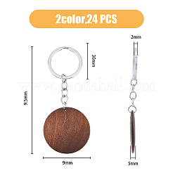 フラットラウンド木製キーホルダー24個（2色）  鉄パーツ  ミックスカラー  9.5cm  12個/カラー&nbsp;KEYC-HY0001-08