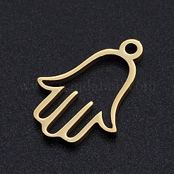 201ステンレススチールレーザーカットペンダント  ハムサ手/ファティマの手/ミリアムの手  ゴールドカラー  17x12x1mm  穴：1.5mm&nbsp;STAS-S105-T922-2