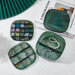 ペットプラスチック多層ジュエリーボックス  イヤリング、ネックレス、リング、保管用  正方形  濃い緑  15x15x7.5cm&nbsp;CON-WH0092-64