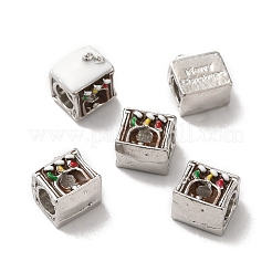 クリスマステーマ合金エナメルヨーロッパビーズ  大穴ビーズ  プラチナ  他人  10x8.5x7.5mm  穴：2と4mm&nbsp;PALLOY-D058-01P-03