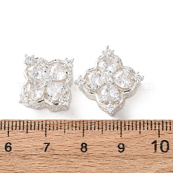 真鍮パヴェキュービックジルコニアスクエア、フラワーマルチ連リンク付き  銀  透明  13.5x13.5x6.5mm  穴：1.8mm&nbsp;KK-K422-04S-02