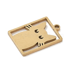 304ステンレスペンダント  猫の形をした長方形  ゴールドカラー  14.5x9.5x1mm  穴：1.2mm&nbsp;STAS-H480-02G