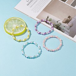 女性のためのアクリル ハート & ガラス パール ビーズ ストレッチ ブレスレット  ミックスカラー  内径：2-1/8インチ（5.3~5.6cm）&nbsp;BJEW-JB08393