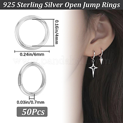 50 個 925 スターリングシルバーオープン丸カン  丸く切ったのこぎり  銀  21ゲージ  6x0.7mm  内径：4mm&nbsp;STER-BBC0006-18C