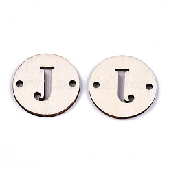 未完成の天然ポプラ材リンクコネクター  レーザー切断  単語とフラットラウンド  文字.j  29.5x2.5mm  穴：2.5mm&nbsp;WOOD-S045-140B-01J