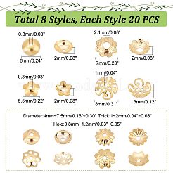 160個8スタイル304ステンレススチールビーズキャップ  混合図形  ゴールドカラー  4~8x1~3mm  穴：0.8~2.1mm  20個/スタイル&nbsp;STAS-PH0004-45