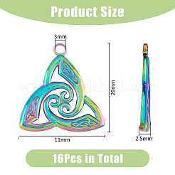 イオンプレーティング(IP) 304ステンレススチールペンダント16個  トリニティノットチャーム  虹色  29x11x2.5mm  穴：3mm&nbsp;STAS-DC0014-70