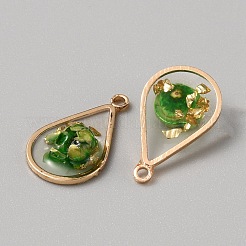 樹脂金箔ペンダント  インナーフラワーチャーム  明るい金色の真鍮のパーツと  ティアドロップ  19x11x5~7mm  穴：1.5mm&nbsp;RESI-TAC0010-97B