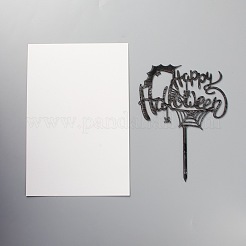 アクリルハロウィンケーキインサートカードデコレーション  自己接着剤付き  ハロウィンケーキデコレーション用  コウモリと蜘蛛と蜘蛛の巣で幸せなハロウィンの言葉  ブラック  135x105x1mm&nbsp;DIY-H109-09