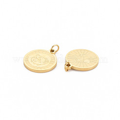 イオンプレーティング（IP）304ステンレスペンダント  丸カン付き  虎とフラットラウンド  14KGP本金メッキ  15x13x1.5mm  丸カン：4x1ミリ  2.5mm内径&nbsp;STAS-N097-158LG