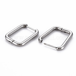 変色しにくい長方形のフープピアス（女性用）  低アレルギー性で敏感な耳に安全  316サージカルステンレスピン付き  ステンレス鋼色  10ゲージ  21x15.5x2.5mm  ピン：1mm&nbsp;EJEW-N016-006-NR