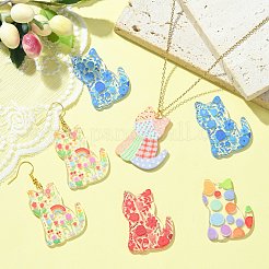 15色透明アクリルペンダント5個。  花と猫の形  ミックスカラー  38x28x2.5mm  穴：1.5mm  3個/カラー&nbsp;ENAM-SZ0004-28