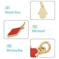 21個7スタイル真鍮エナメルチャーム  丸カン付き  hamsa hand/hand of miriam チャーム  ラックめっき  カドミウムフリー＆鉛フリー  長持ちメッキ  ゴールドカラー  レッド  9.5~14.5x6~8.5x1~2mm  穴：2.6~3mm  3個/スタイル&nbsp;KK-TA0003-19D