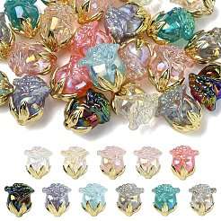 5 個の UV メッキ透明アクリルビーズ  虹色の  ローズ  黄金の合金パーツ  ゲインボロ  23x20.5x16mm  穴：1.6mm&nbsp;MACR-YW0004-28A