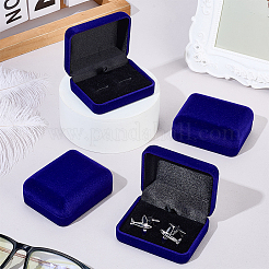 ベルベットのカフスボタンギフト収納ボックス  長方形  ブルー  7.6x6.1x3.1cm&nbsp;CON-WH0112-079B