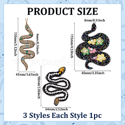 3個 3スタイルのヘビ布とラインストーンとポリエステルの刺繍布パッチ  機械刺繍布地手縫い/アイロンワッペン  プラスチック模造パールと  マスクと衣装のアクセサリー  アップリケ  ミックスカラー  98~130x41~82x4~8mm  1個/スタイル&nbsp;DIY-WR0005-04