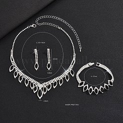女性用ホースアイラインストーンペンダントネックレス＆スタッドピアス＆ブレスレットセット  ジェット  320mm&nbsp;WGBD548-02