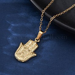 ハムサハンド 304 ステンレススチール ペンダントネックレス  イオンプレーティング（ip）  18KGP本金メッキ  17.87インチ（45.4cm）&nbsp;NJEW-H059-01G