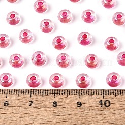 Fgb内側色透明ガラスシードビーズ  ロンデル  クリムゾン  6x4mm  穴：2mm  約2000個/450g&nbsp;SEED-T009-01E