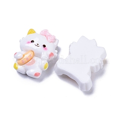 不透明なかわいい猫と食べ物樹脂デコデンカボション  混合図形  ホワイト  19~23x16~25x8~9mm&nbsp;RESI-B024-09