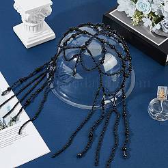 ブライダル用プラスチックビーズヘアチェーンハット1個  ブラック  250x280mm&nbsp;OHAR-GF0001-52A