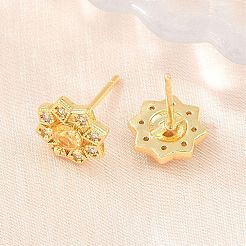真鍮製 マイクロパヴェ キュービックジルコニア スタッドピアス 女性用  花  カドミウムフリー＆鉛フリー  長持ちメッキ  ラックめっき  18KGP本金メッキ  ミックスカラー  9.5x10.5mm&nbsp;KK-A305-03G