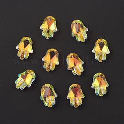 透明なガラスのペンダントを電気めっき  バックメッキ  多面カット  ハムサの手のチャーム  透明  18x13.5x5.5mm  穴：1.6mm&nbsp;GLAA-A008-01B