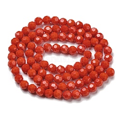 不透明ガラスビーズスタンド  ファセット（32ファセット）  ラウンド  レッド  6mm  穴：1mm  約98個/連  20.47''（52センチメートル）&nbsp;EGLA-A035-P6mm-D03