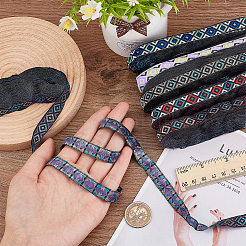6束6色のエスニックスタイルのポリエステルリボン  刺繡古代漢服レースリボン  菱形模様  ミックスカラー  1/2インチ（12mm）  約7.44ヤード（6.8m）/バンドル  1束/カラー&nbsp;OCOR-BC0002-08
