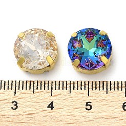 縫い付けラインストーン  ガラスクリスタルラインストーンマルチ連リンク  真鍮製爪付き台座付き  衣料品アクセサリー  多面カット  フラットラウンド  ゴールドカラー  12x7mm  穴：1.2mm&nbsp;EGLA-F161-01G