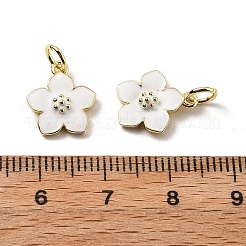 真鍮製エナメルチャーム  花のチャーム  丸カン付き  ラックめっき  長持ちメッキ  鉛フリー＆カドミウムフリー  18KGP本金メッキ  ホワイト  13x11x3mm  穴：3mm&nbsp;KK-Z114-23G-02